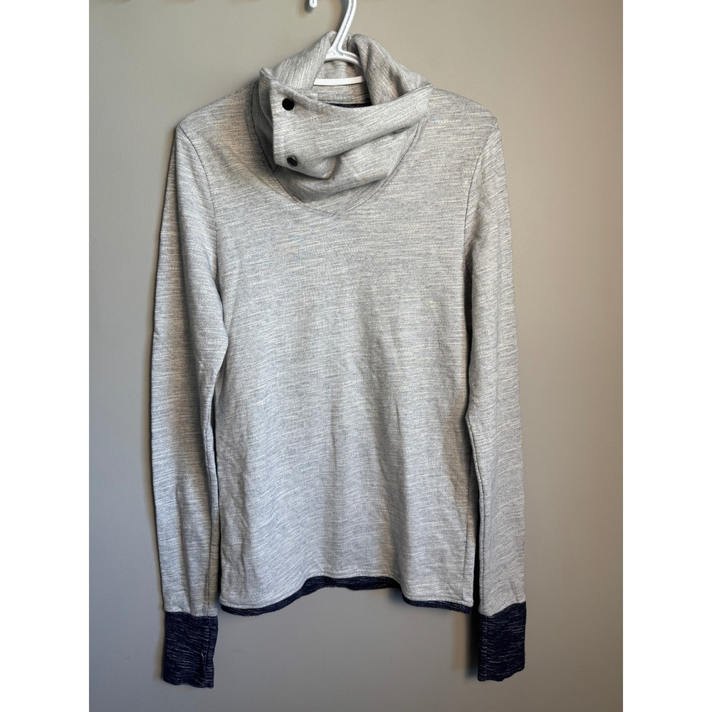 B. Son Womens Gray Asymmetrical Collar Pullover S Minimalist Funnel Neck Marled
